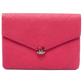 Pink Chanel Paris Cuba Quilted Caviar Thread Around Envelope Clutch Pink
