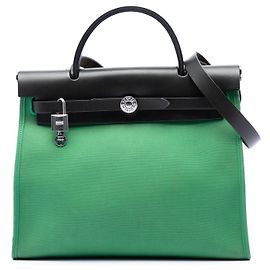Borsa Hermès Herbag Zip 31 in Toile Militaire e Vache Hunter Verde Verde