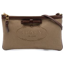 Bolsa de ombro Prada Canvas Canapa com Logotipo e Laço Bege Bege