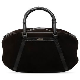 Bolsa Gucci de camurça marrom com alça de bambu Marrom