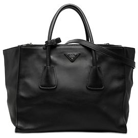 Borsa satchel in pelle di vitello lucida nera con doppia tasca e doppio manico Prada Nero