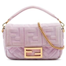 Bolsa Baguette de veludo com relevo Mini Zucca rosa Fendi Rosa