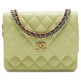 Bolsa transversal de corrente Chanel CC matelassado caviar verde com carteira quadrada Verde