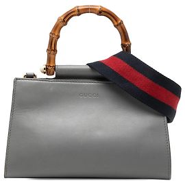 Borsa Satchel Gucci Mini Nymphaea in pelle e bambù con Web grigio Grigio