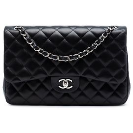Bolsa de ombro Chanel Jumbo Classic em pele de cordeiro preta com duplo flap Preto