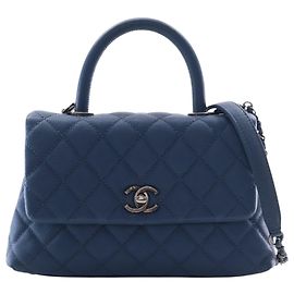 Bolsa Chanel Mini Quilted Caviar Coco Top Handle azul Satchel Azul