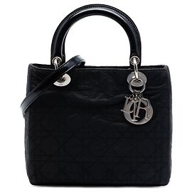 Sac à main Cannage Lady Dior en nylon noir, taille Medium Noir