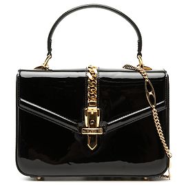 Sac à main Sylvie 1969 Mini en cuir verni noir Gucci Noir
