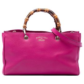 Bolsa de ombro Gucci Medium em couro de bezerro rosa com alça de bambu Rosa