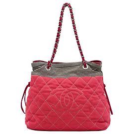 Rote Chanel CC gesteppte Denim-Tote mit Grosgrain-Kordelzug Rot