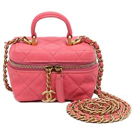 Bolsa Vanity Chanel Micro Caviar com corrente rosa Rosa