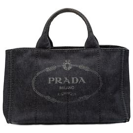 Sac satchel en denim canapa noir avec logo Prada Noir