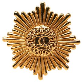 Gold Chanel CC vergoldete Starburst Brosche Golden