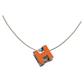 Pendentif Collier Cage D en Argent Hermès Plaqué Palladium et Laqué Argenté
