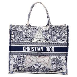 White Dior Large Canvas Embroidered Around The World Book Tote White