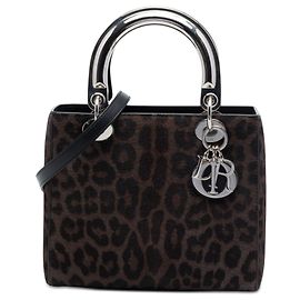 Sac Lady Dior en poil de pony imprimé léopard marron, taille Medium Marron