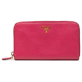 Pink Prada Saffiano Zip Around Long Wallet Pink