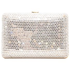 Pochette rigide Judith Leiber ornée de cristaux Argent & Or Argenté