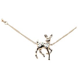 Collana Chanel CC placcata oro con pendente a cervo in perle sintetiche e strass D'oro