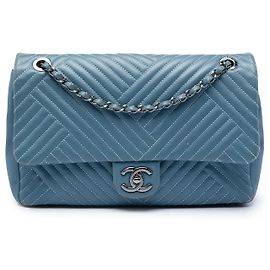 Borsa a Spalla Chanel Large Lambskin CC Crossing Flap Blu Blu