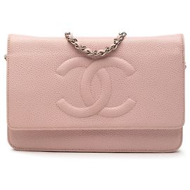 Borsa a tracolla con catena Chanel CC Caviar rosa Rosa