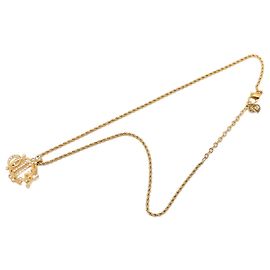 Gold Dior Gold Plated Strass Logo Pendant Necklace Golden