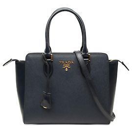 Bolsa Tote Satchel Lux Conversível Aberta em Saffiano com Acabamento em Bezerro Macio Preta Prada Preto