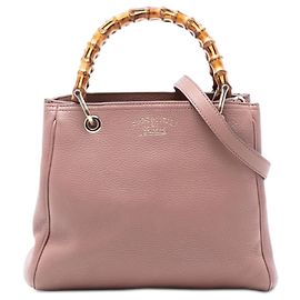 Borsa a tracolla Gucci Small Calfskin Bamboo Shopper rosa Rosa