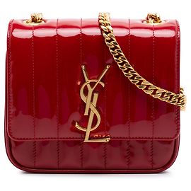 Red Saint Laurent Small Patent Monogram Vicky Chain Bag Red