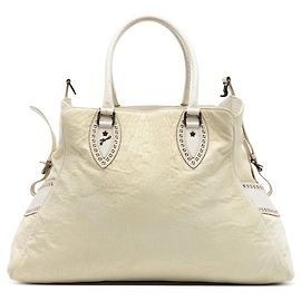 White Fendi Large Leather Etniko Du Jour Handbag White