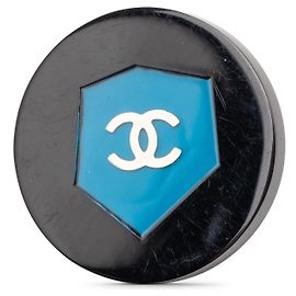 Black Chanel CC Resin Shield Brooch Black