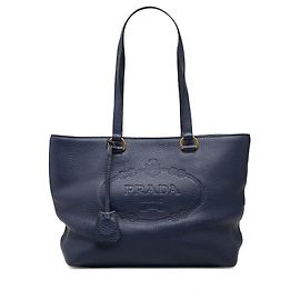 Tote Blue Prada Vitello Daino Canapa Logo Bleu