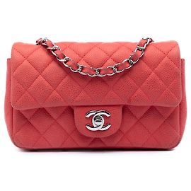Borsa a tracolla Chanel Mini Rectangular Classic Caviar Single Flap rossa Rosso