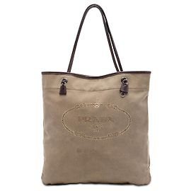 Brown Prada Canvas Canapa Logo Tote Brown