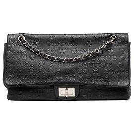 Bolsa de ombro Chanel Maxi Reissue 2.55 Double Flap em couro de vitelo estampado preto Preto