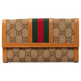 Cartera larga Gucci GG Canvas Web marrón Castaño