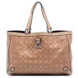 Tote Abbey em couro bege Gucci com anel em D e morsas Bege