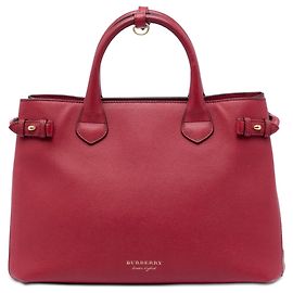 Sac Satchel Banner Burberry en cuir et House Check, rouge, taille Medium Rouge