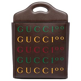 Tote Convertible Gucci 100th Anniversary em couro de bezerro texturizado marrom com logo Marrom