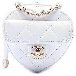 Collar de bolso Chanel Mini Quilted Lambskin CC in Love Heart blanco Blanco