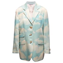 Vintage Blue & Cream Moschino 90s Cloud Print Wool Blazer Size IT 46 Blue