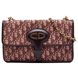 Borsa a tracolla con catena Dior Oblique Canvas Burgundy Bordò