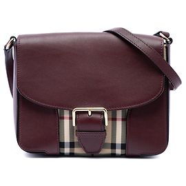 Borsa a tracolla Dickens Burberry Small Haymarket Check in nylon e pelle rossa Rosso