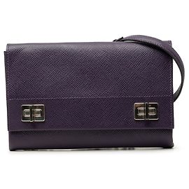 Bolsa Crossbody de Aba com Corrente Prada Saffiano Cuir Twist Lock Roxa Roxo