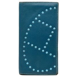 Portafoglio lungo Evelyne Hermès in Chevre Mysore blu Blu
