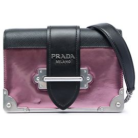 Bolsa Cahier em Vitello Metálico com Acabamento em Saffiano Rosa Prada Rosa