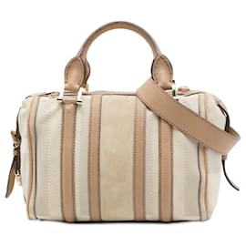 Burberry Nevinson Bowling Bag Satchel aus Canvas mit Wildleder-Besatz Tan Kamel