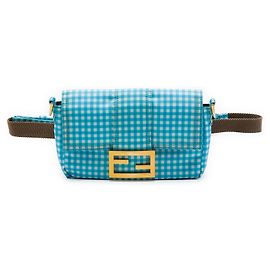 Borsa a tracolla Fendi Joshua Vides Mini Nylon Gingham Blu Convertibile Baguette Blu