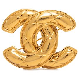 Broche matelassée Chanel CC plaquée or doré Doré
