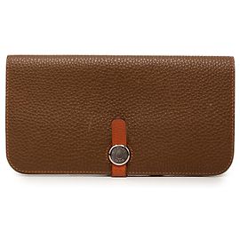Brown Hermès Togo Dogon Duo Wallet GM Long Wallets Brown
